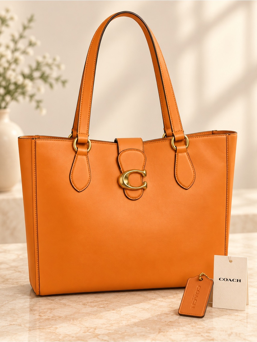 NEW with tags - Coach Orange Leather Tote with Gold-Tone Hardware